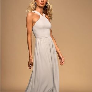 Lulu’s Air of Romance Grey Maxi Bridesmaid Dress